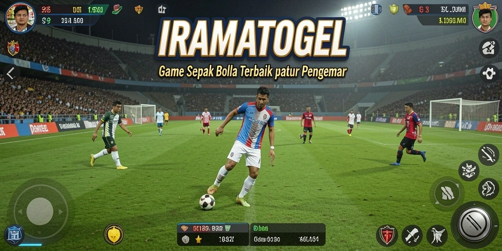 Tangkapan layar gameplay IRAMATOGEL dengan aksi pertandingan sepak bola.